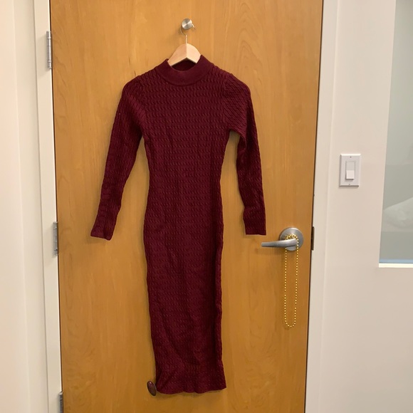 Hot Miami Styles Dresses & Skirts - Burgundy/Merlot High Neck Sweater Dress NEW (NWT)